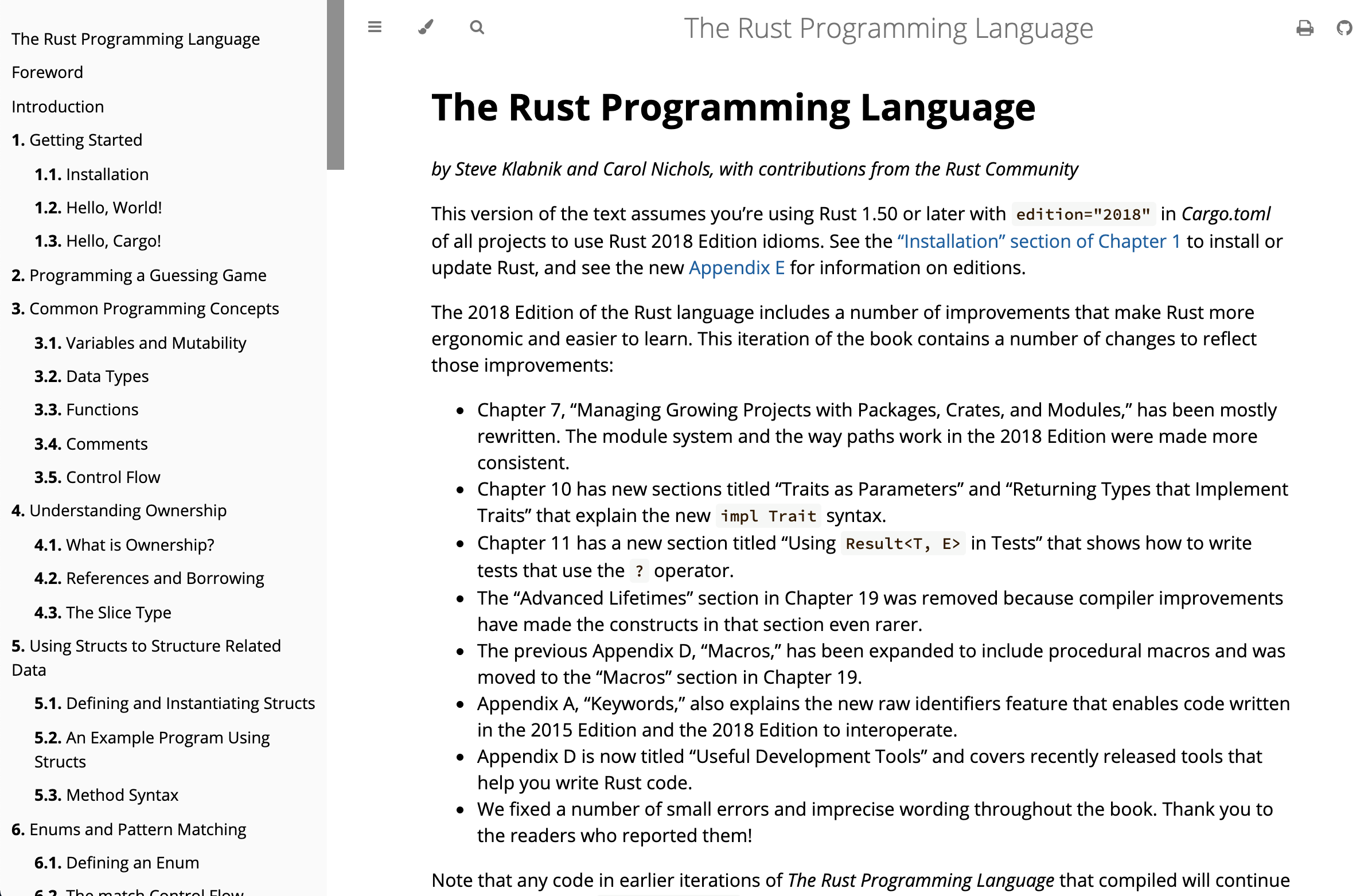 The Rust Book Screenshot